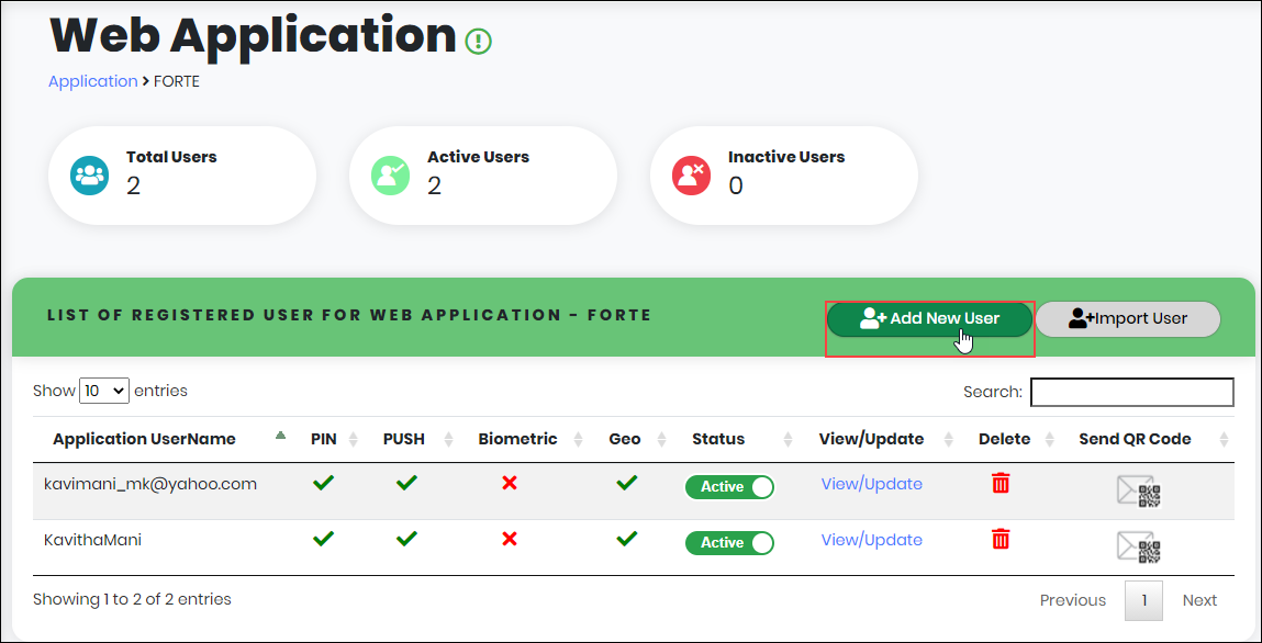List of Application Users - CyLock